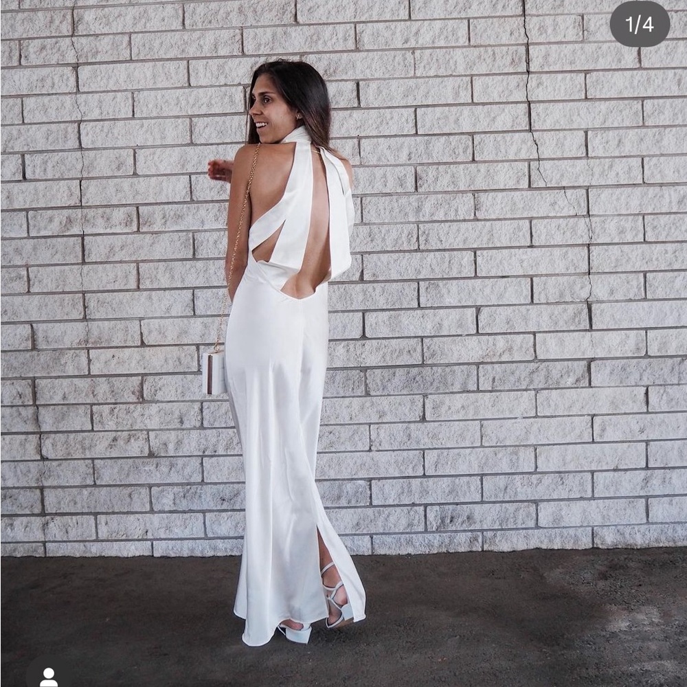 Gentle herd white Halterneck Cutout Long Silk Dress
